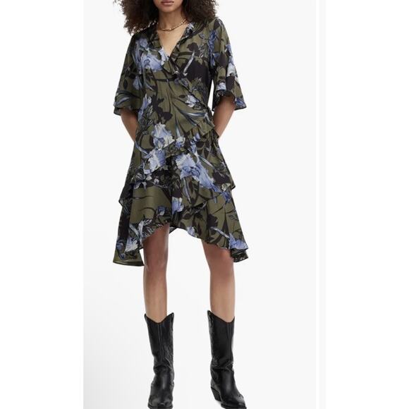Allsaints Meagan Floral Print Wrap Dress Size 8 NWT $269 - Picture 1 of 15